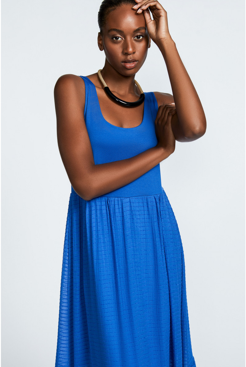 Sleeveless maxi dress with voile