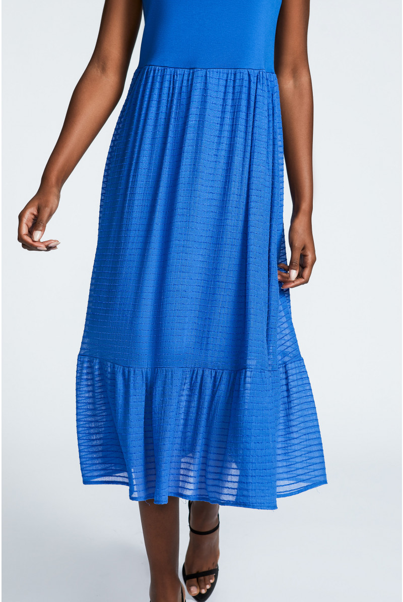 Sleeveless maxi dress with voile
