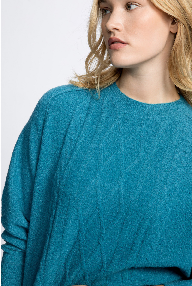 Zopfmuster-Pullover mit Wollanteil