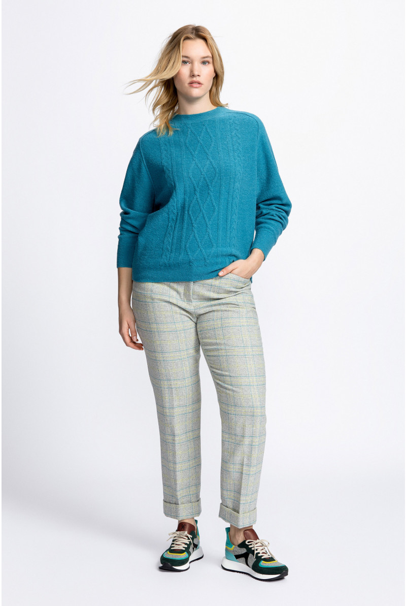 Zopfmuster-Pullover mit Wollanteil