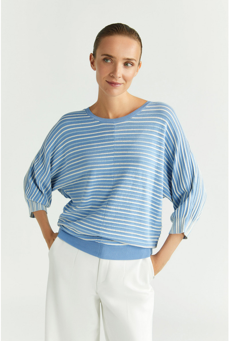 Pull rayé à manches bouffantes