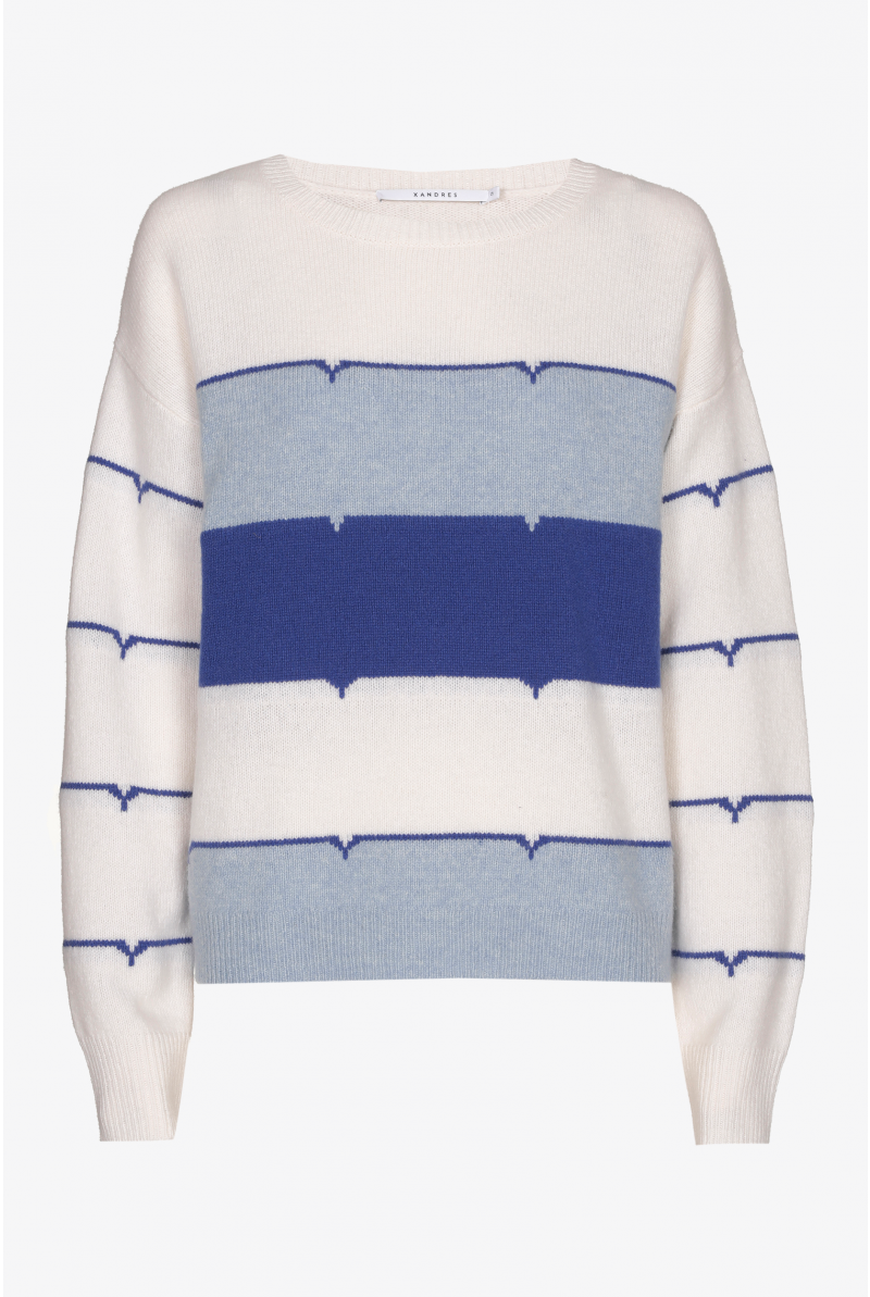 Wool blend jumper with embroidered stripe