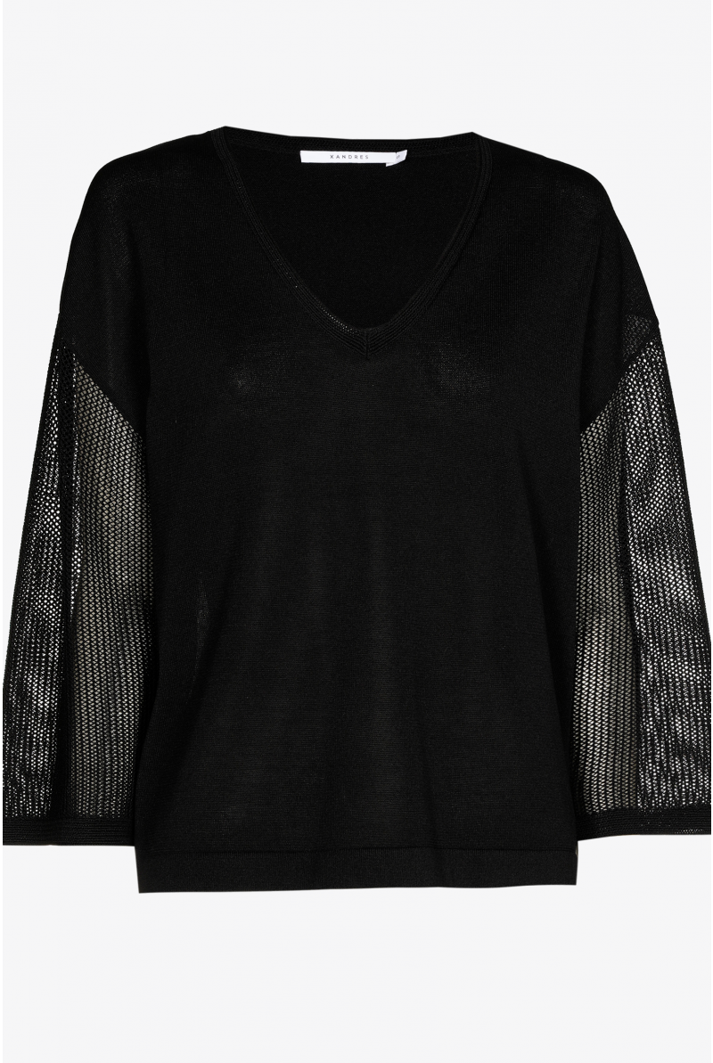 Pullover with openwork sleeves
