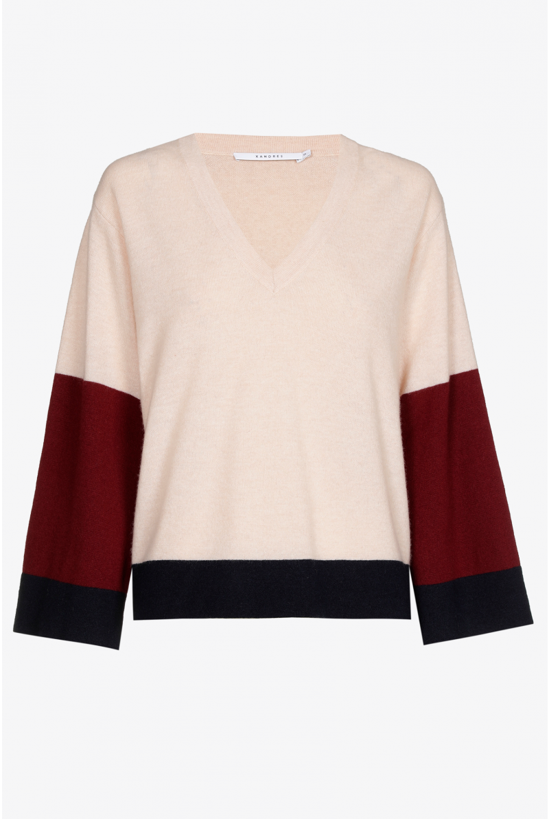 Colorblock pull met V hals Xandres