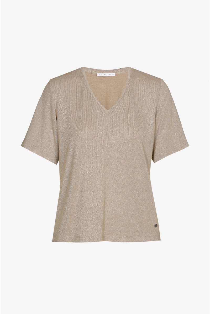 Lurex-T-Shirt mit V-Ausschnitt