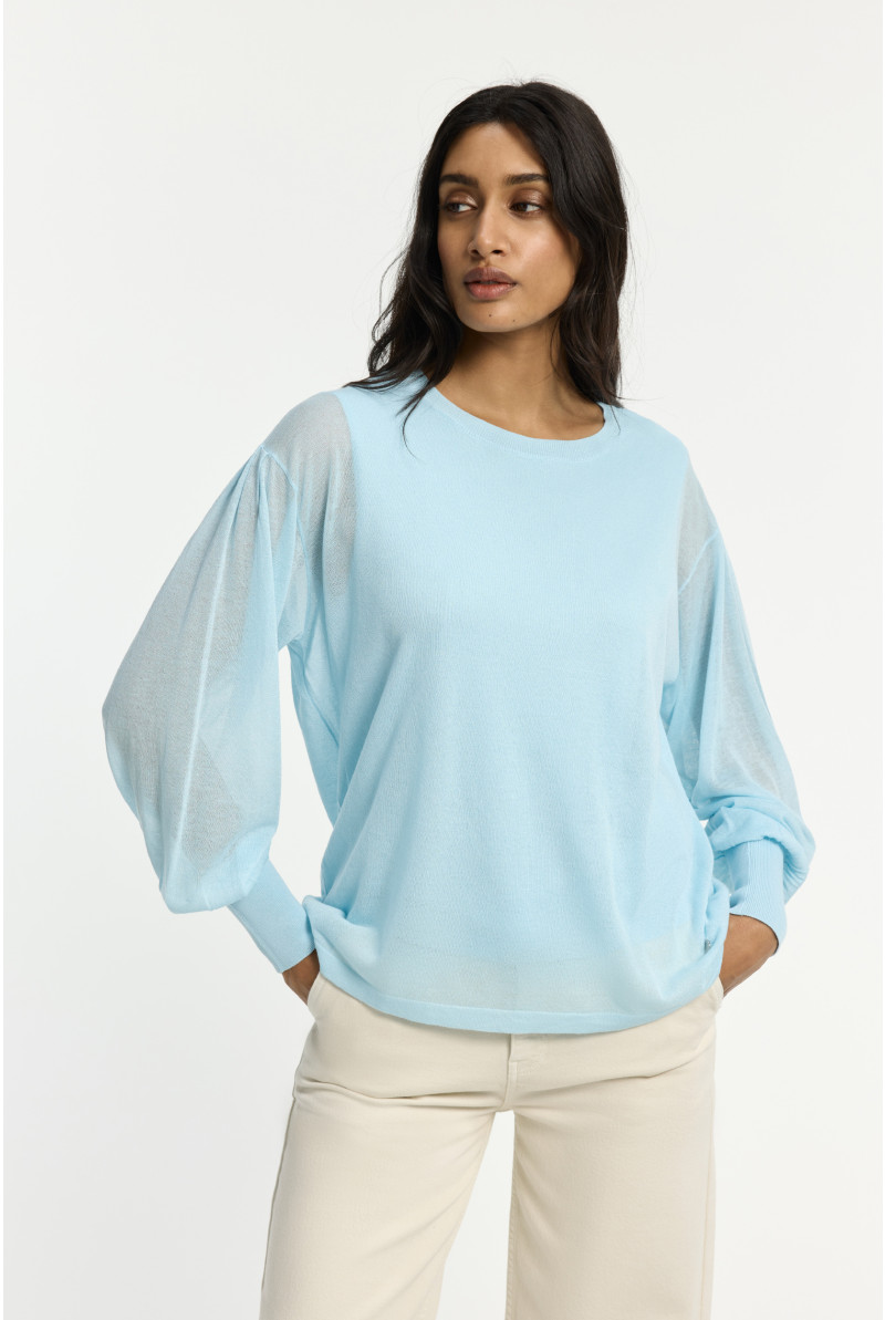 Trui met organza mouwen en rug