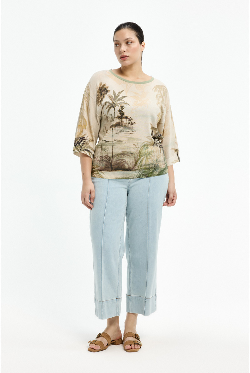 Pull à imprimé estival à palmiers
