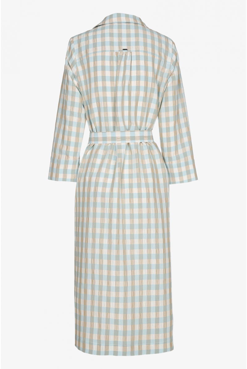 Green and beige checked shirt dress
