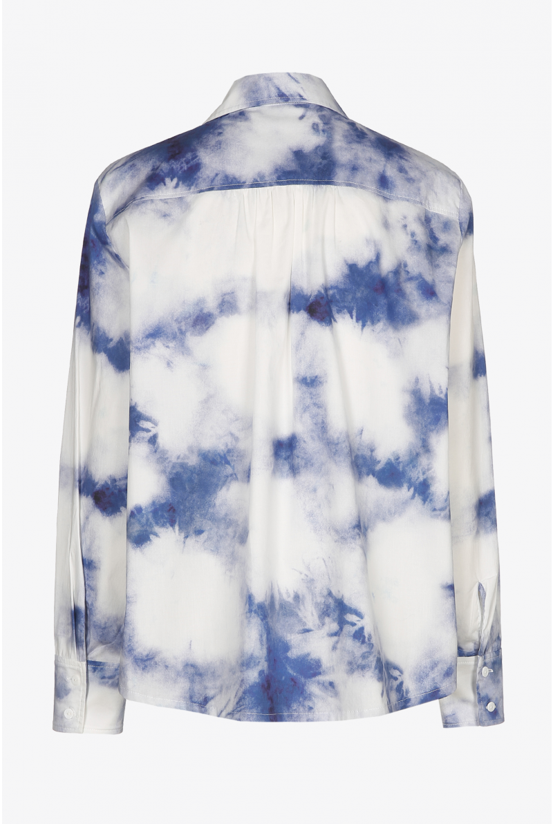 Blue and white blouse with tie-dye print