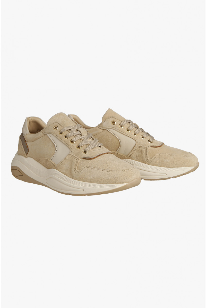 Beige sneakers in suede and leather