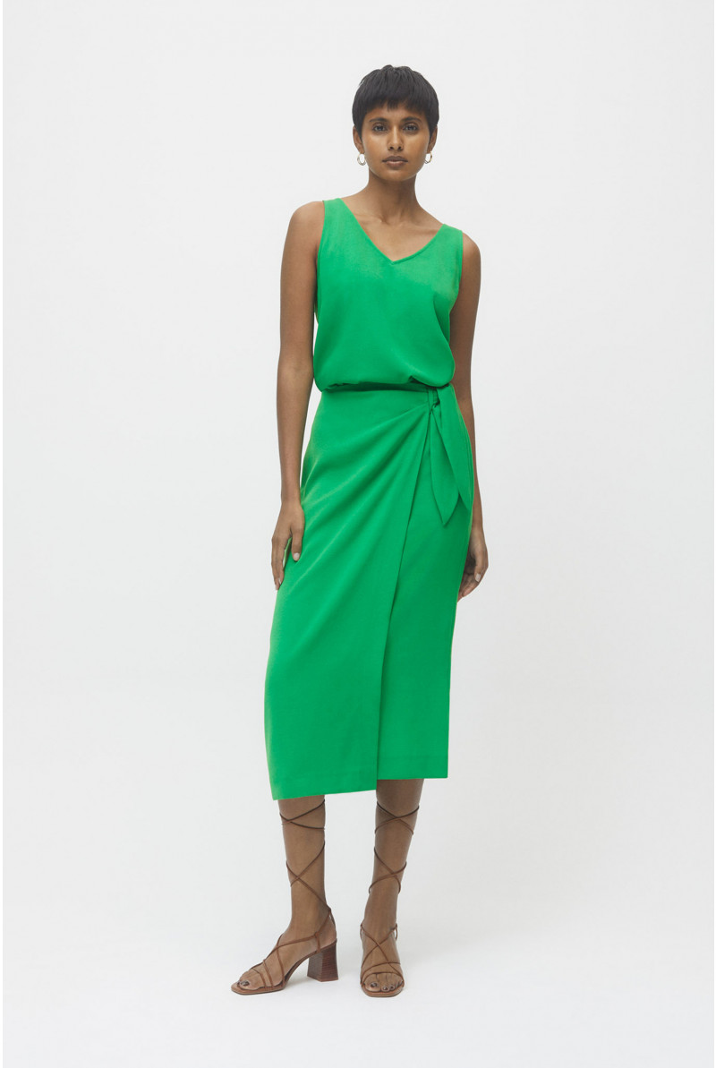 Long green draped skirt