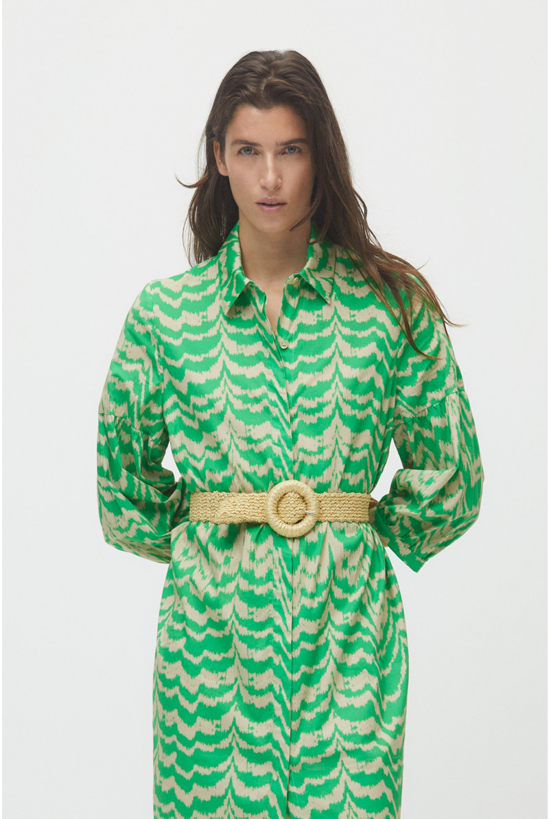 Robe-chemise longue à imprimé vert