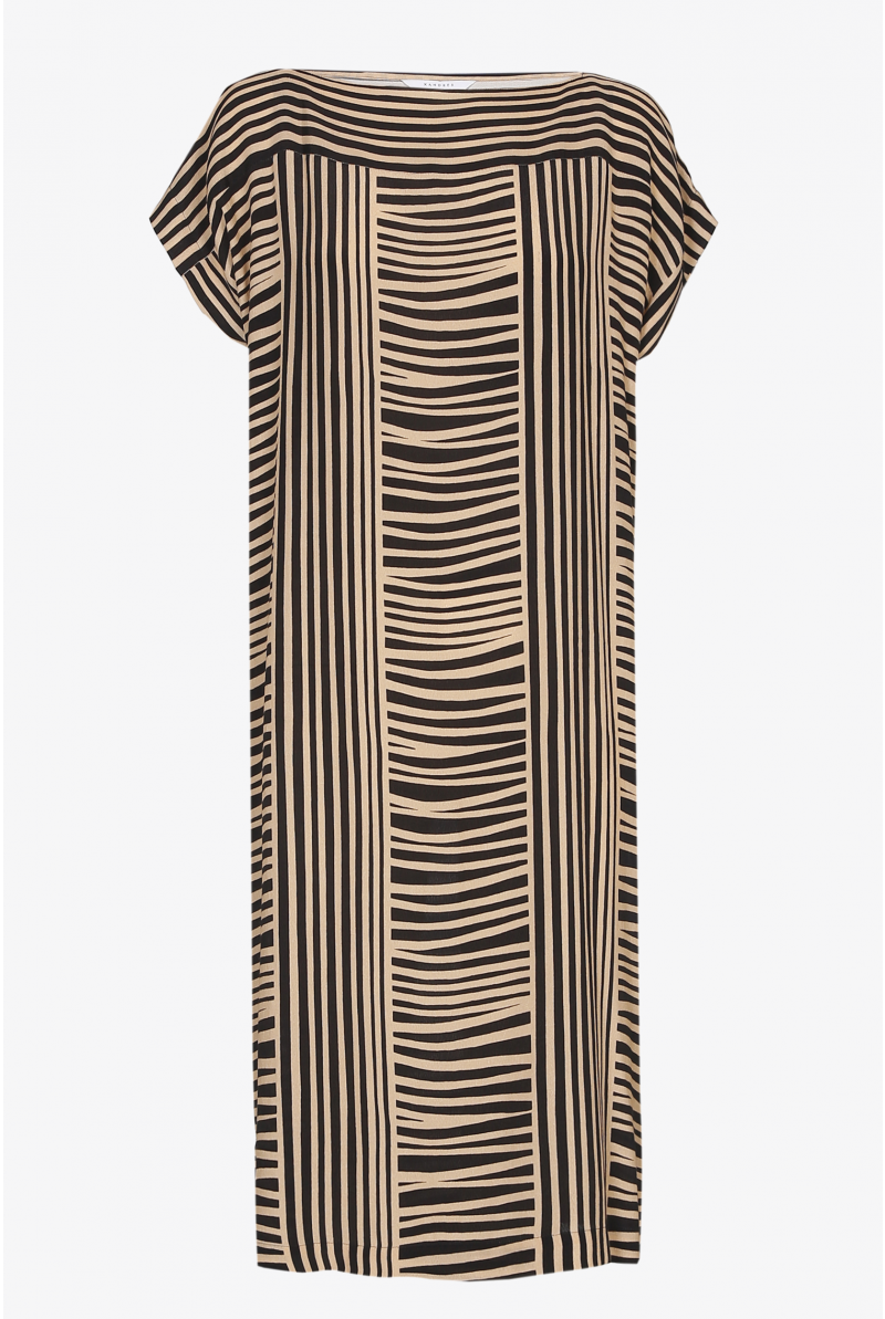 Short dress with beige and black stripes