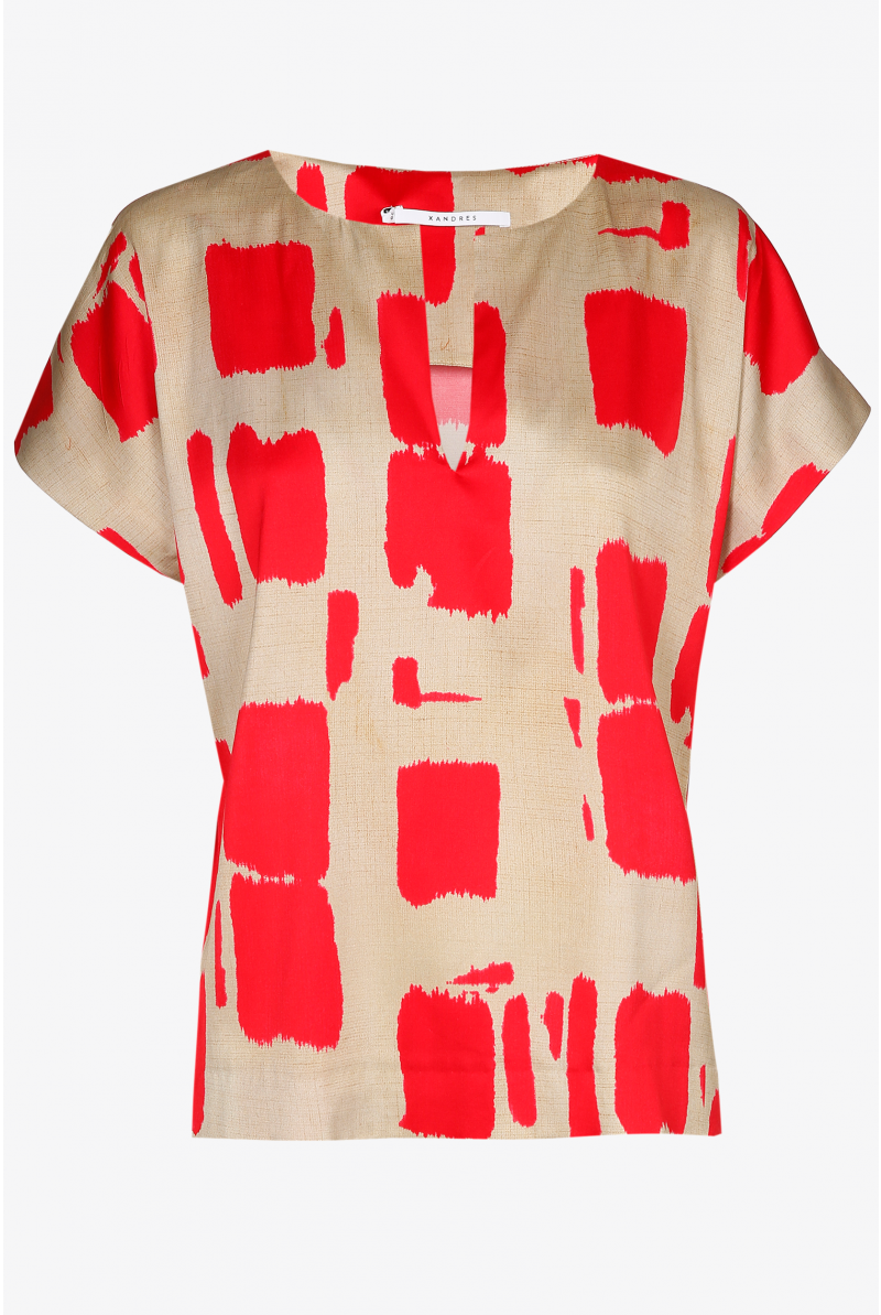 Blokprint blouse met korte mouwen