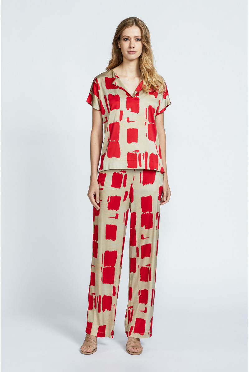 Blokprint blouse met korte mouwen