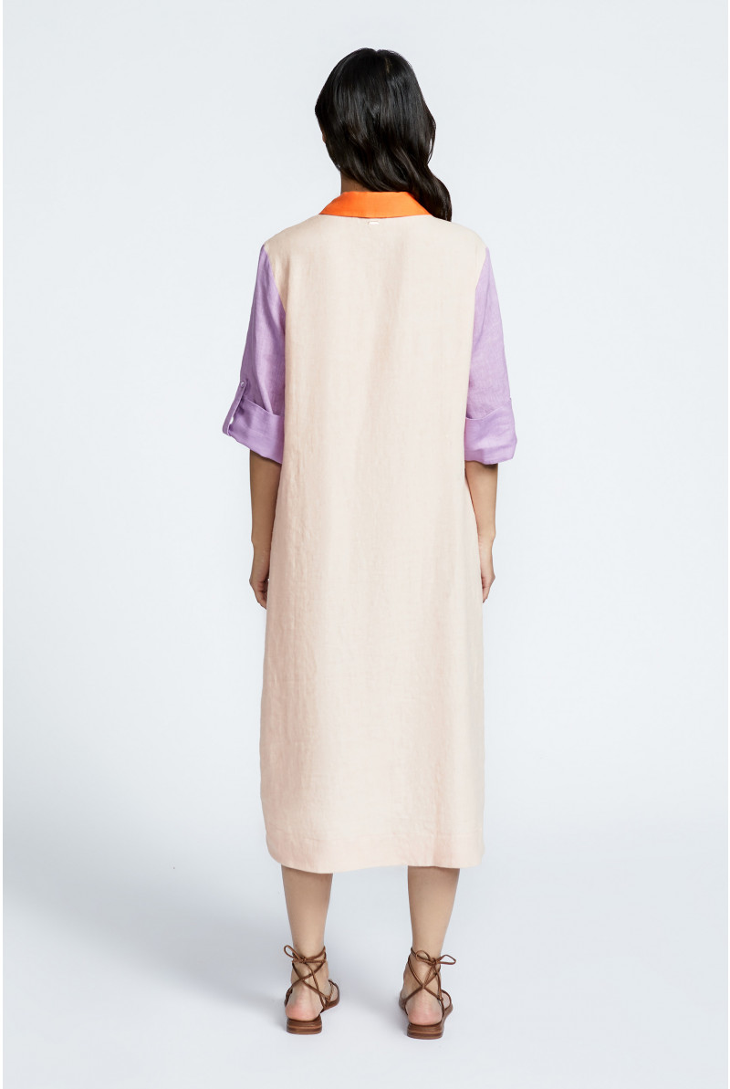 Tricolour dress in linen