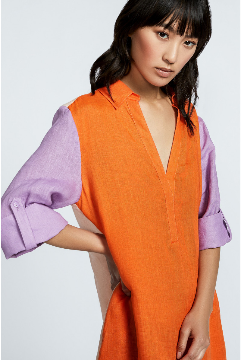 Tricolour dress in linen