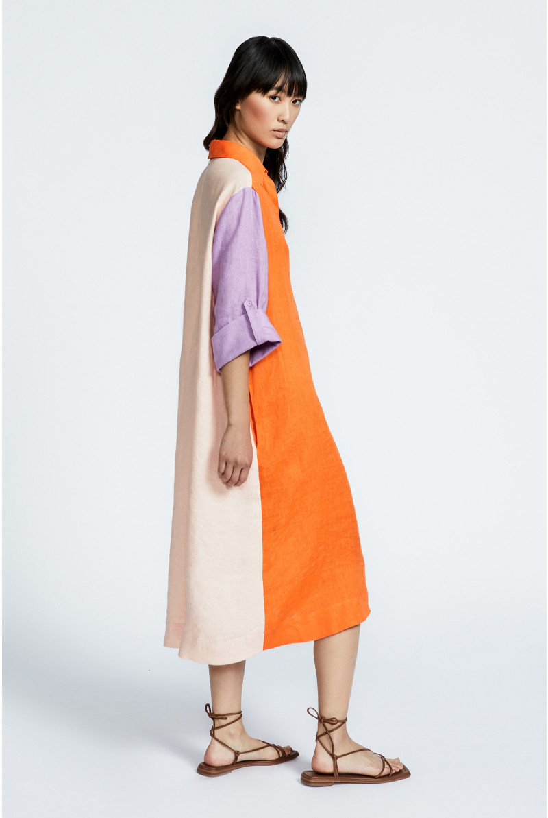 Tricolour dress in linen