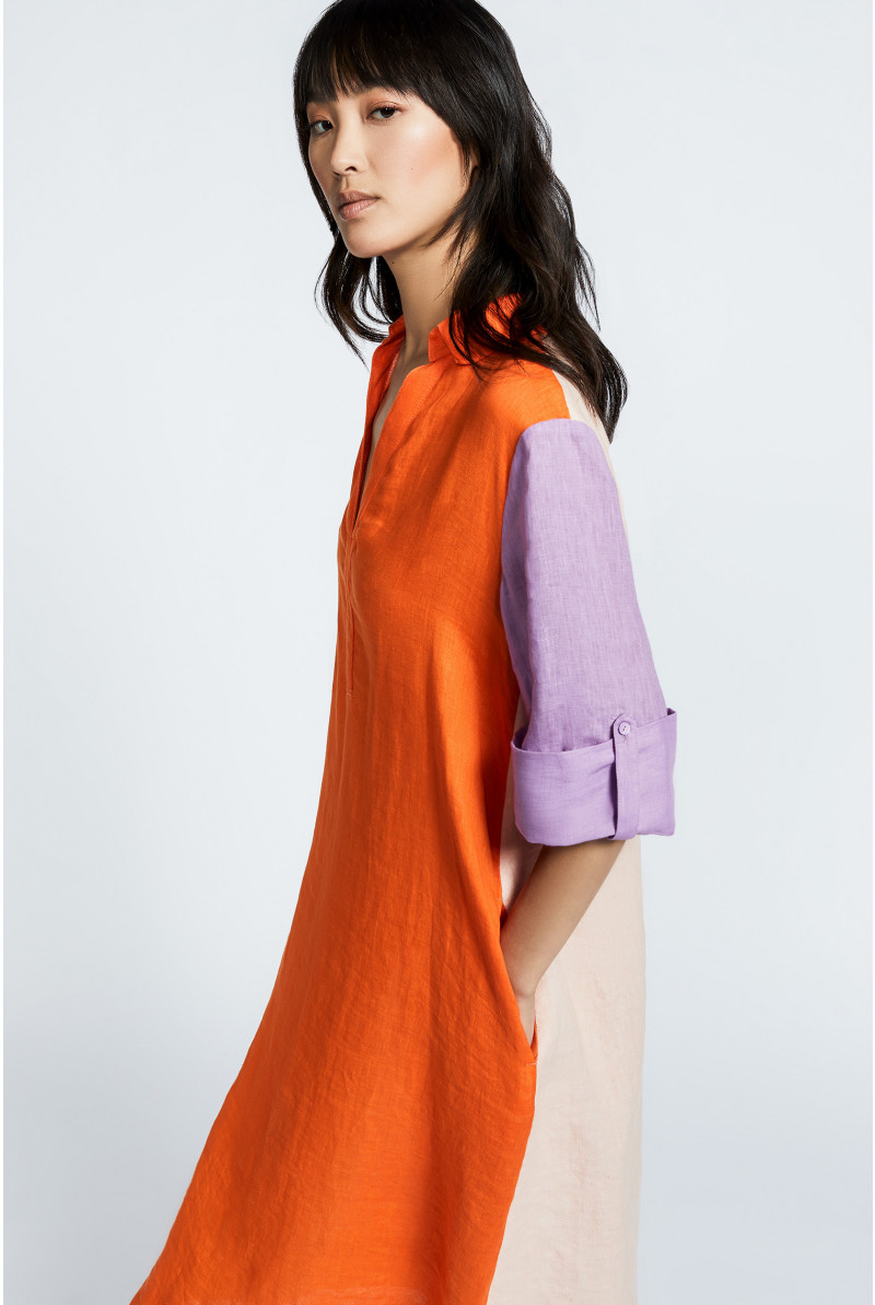 Tricolour dress in linen