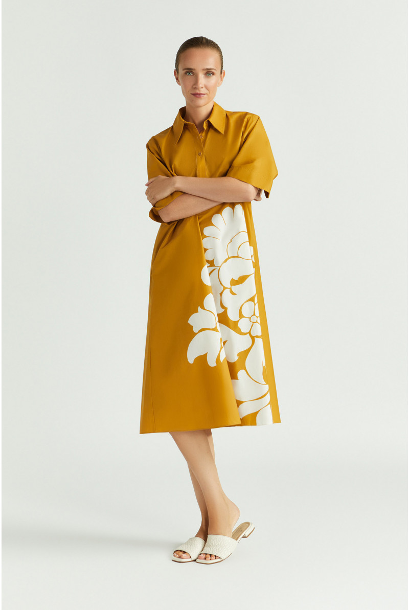Robe en ligne A en coton avec imprimé