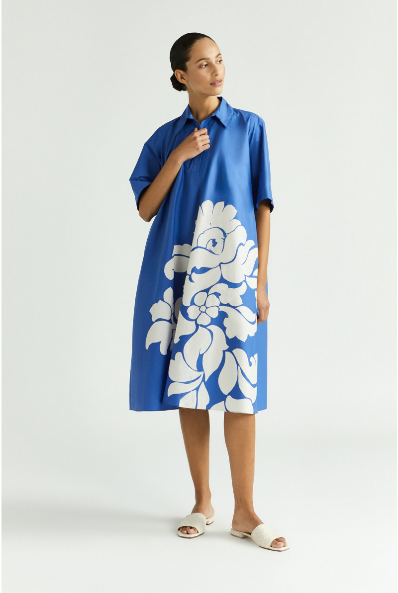 Robe en ligne A en coton avec imprimé