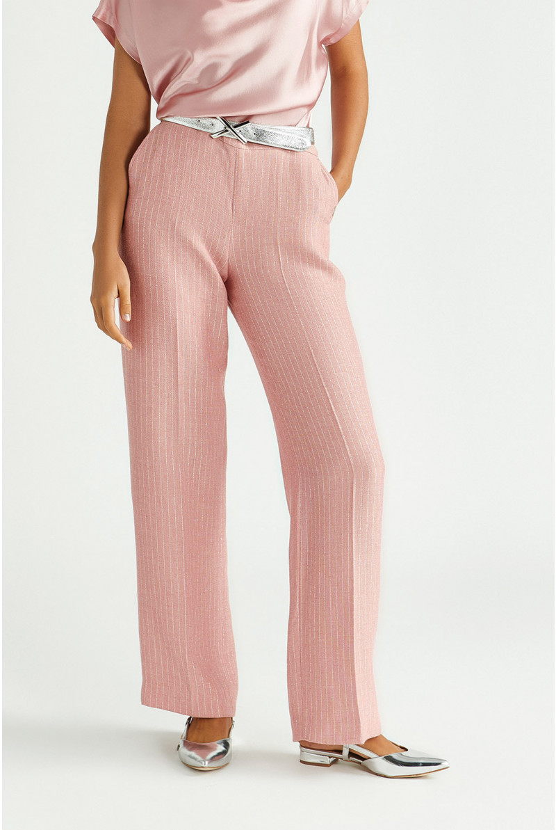 Pantalon avec motif trait de craie en lurex