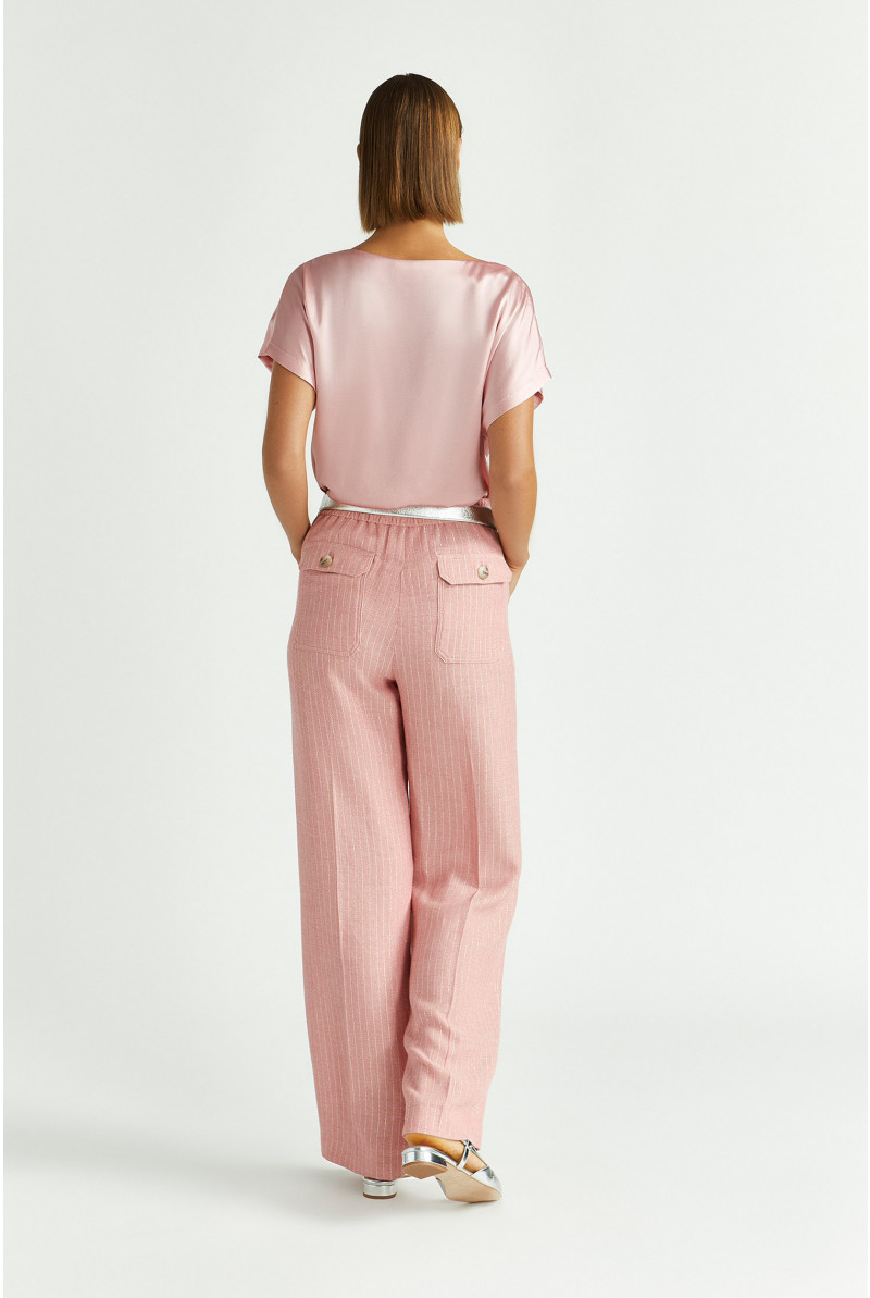 Pantalon avec motif trait de craie en lurex
