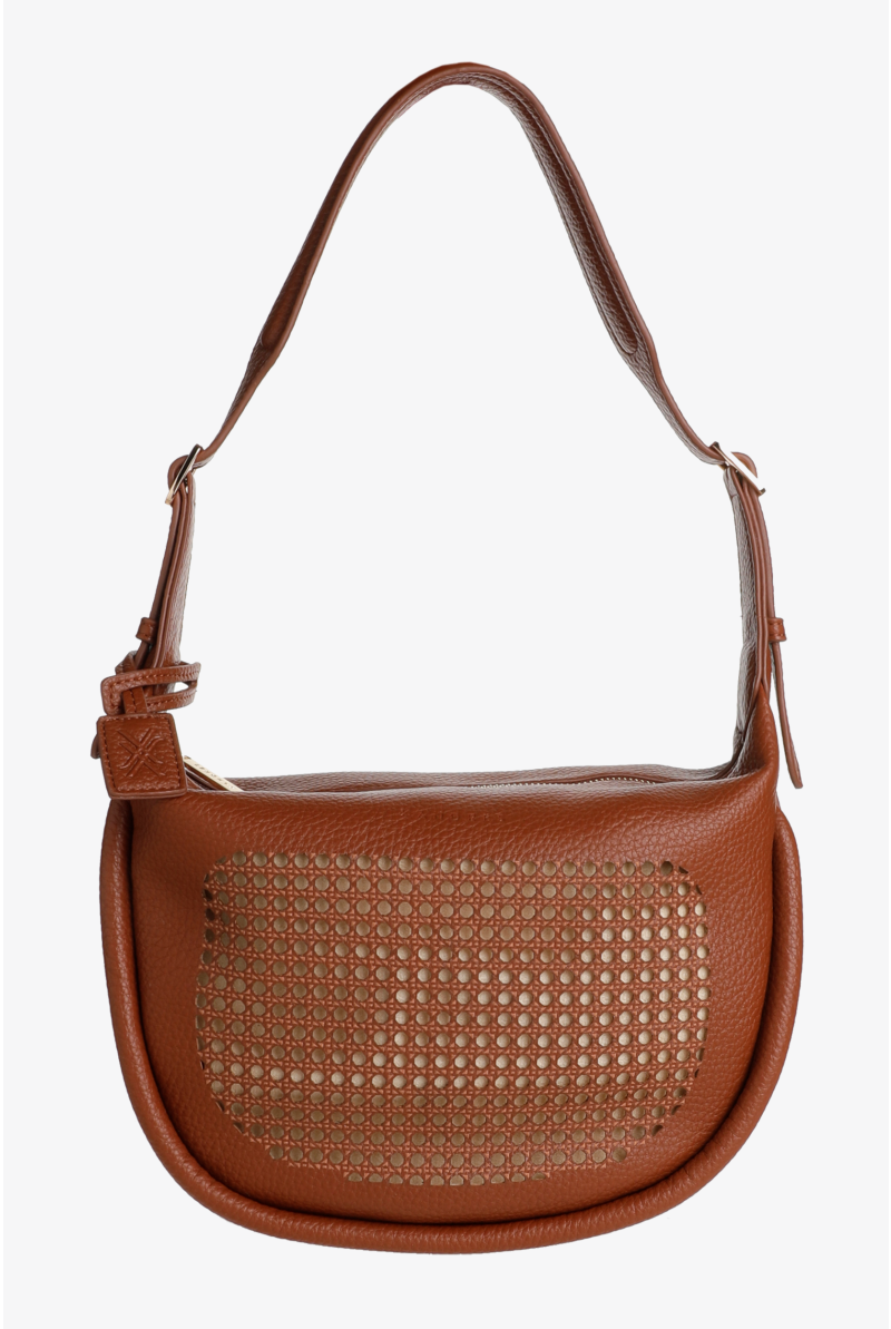 Sac à bandoulière avec perforation en rotin