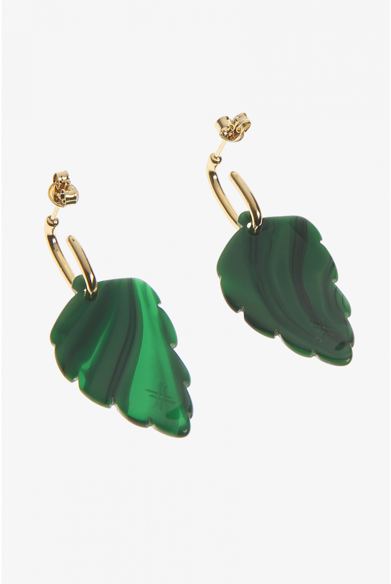 Gold-plated green earrings