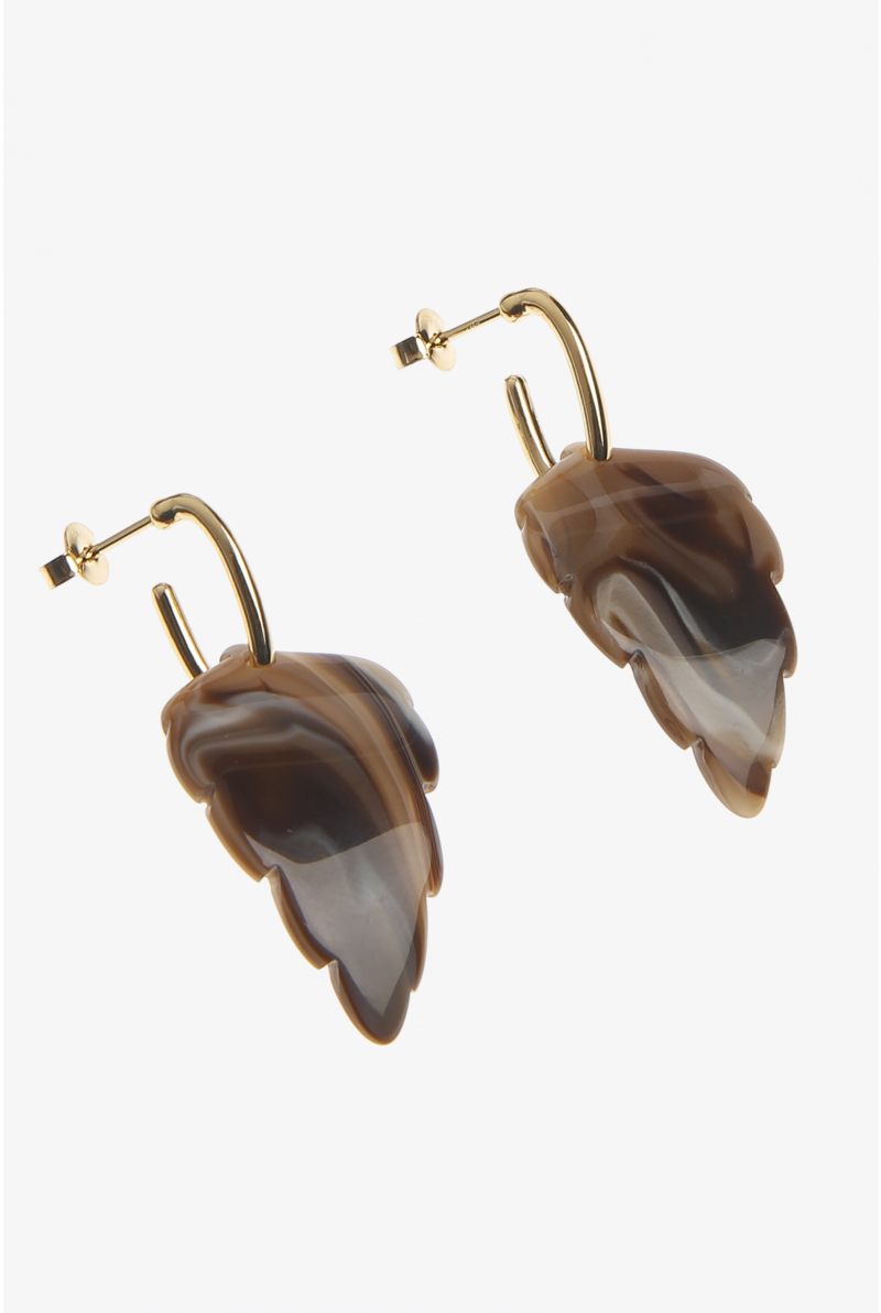 Gold-plated brown earrings