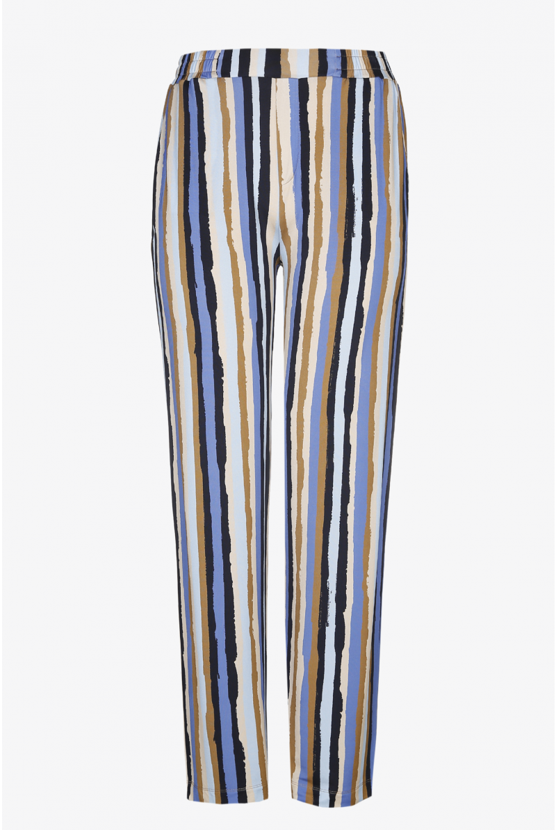 Wide trousers with brown and blue stripes