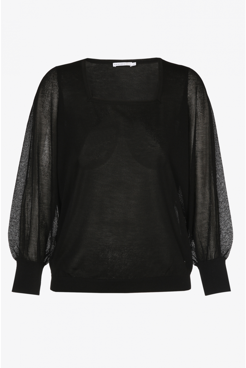 Black jersey pullover with straight neck