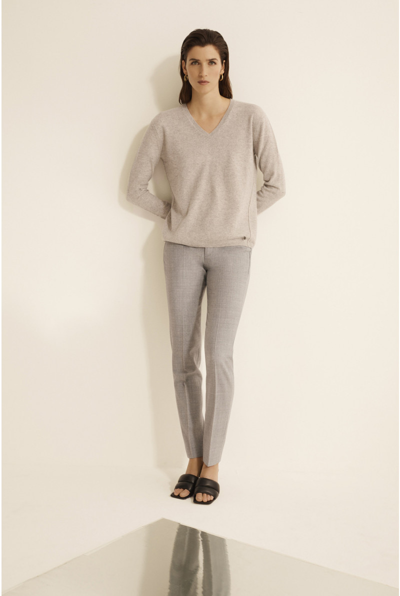 Smart light-grey woollen trousers with a slim fit