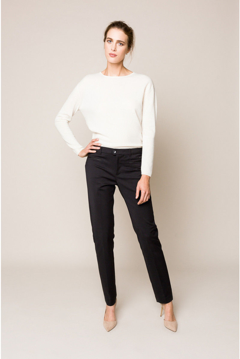 Black cotton trousers with a slim fit