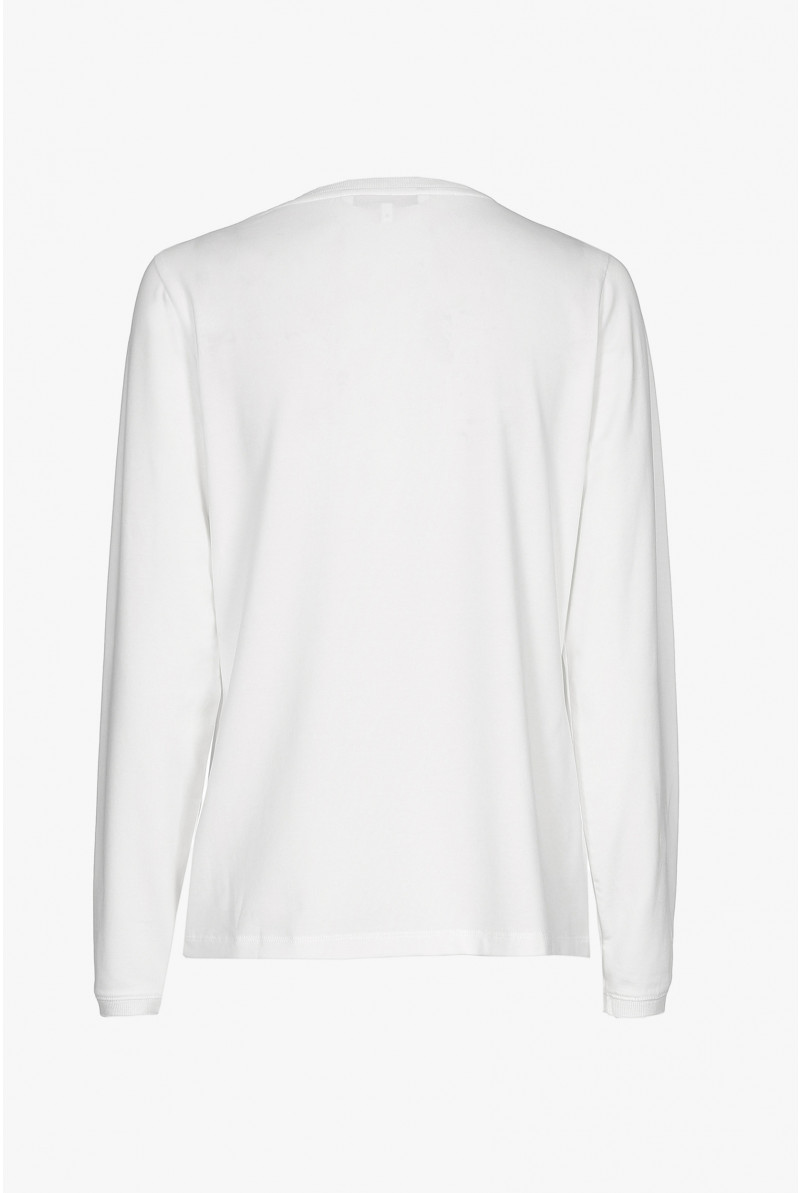 Wit T-shirt met V-hals en lange mouwen