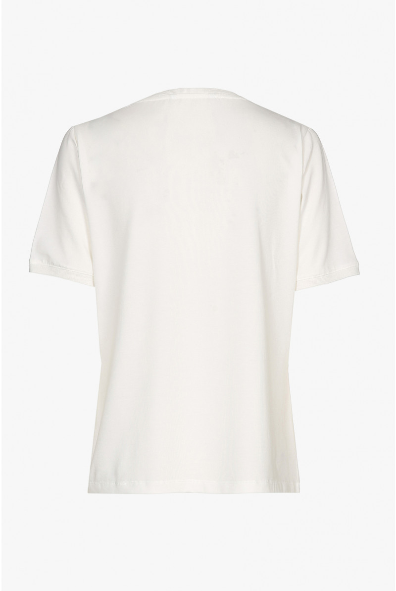 Gebroken wit T-shirt met V-hals en korte mouwen