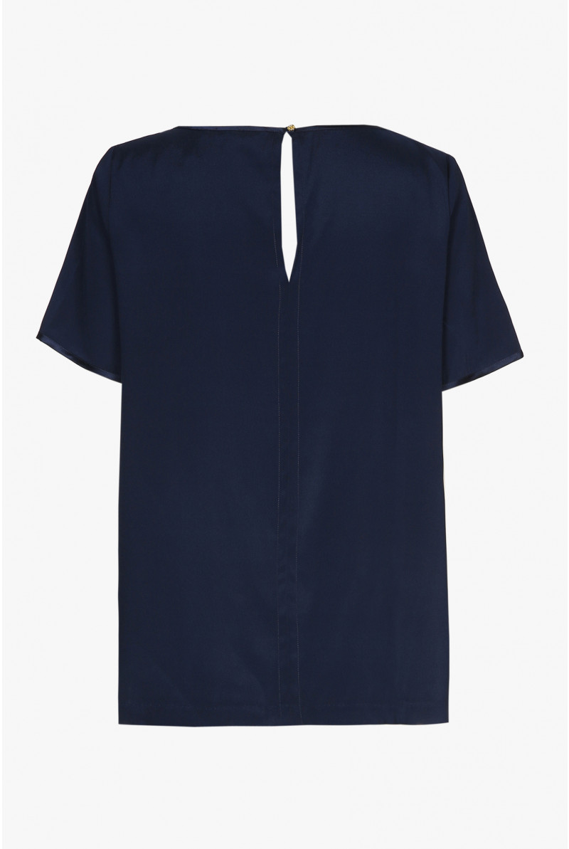 vooroordeel werkzaamheid Dankbaar Navyblauw zijden T-shirt met korte mouwen - Xandres