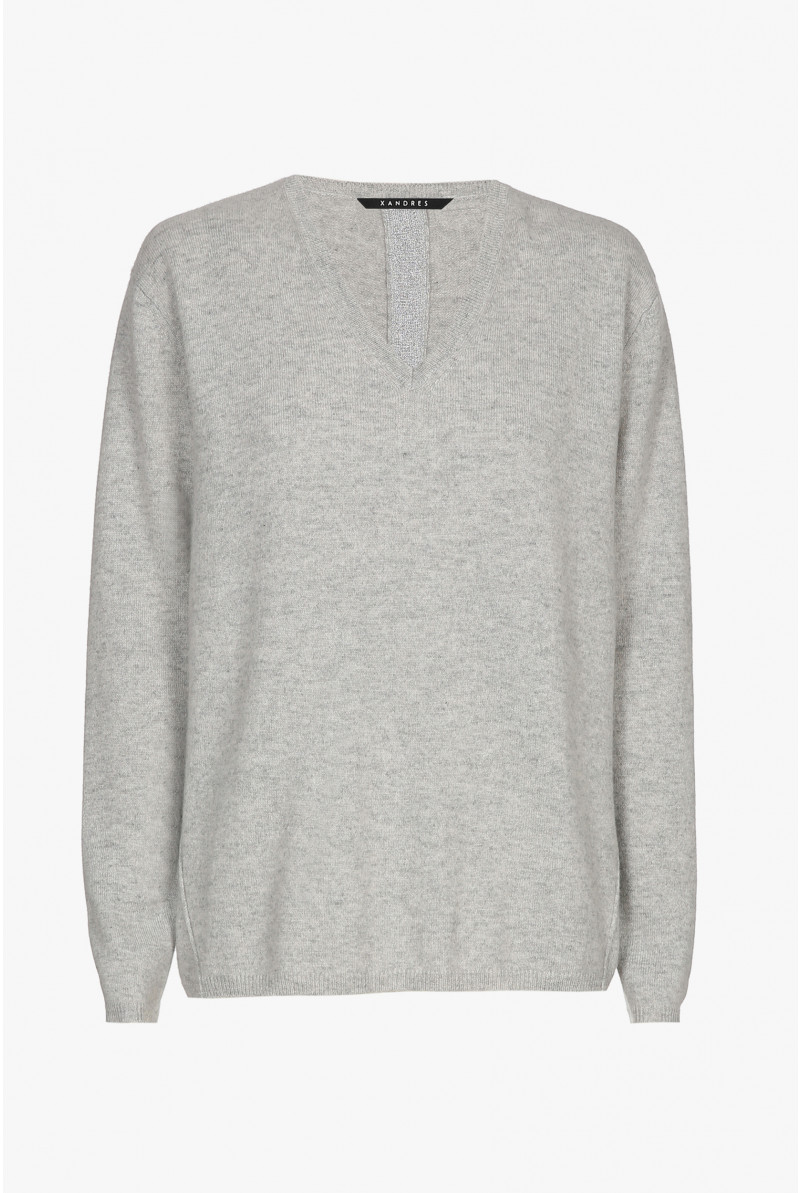 Grey cashmere jumper with a V-neck