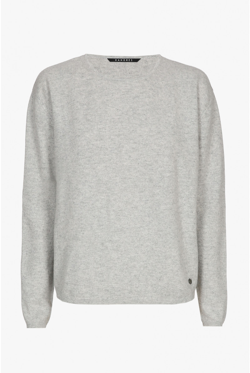 Grijze cashmere pull met ronde hals