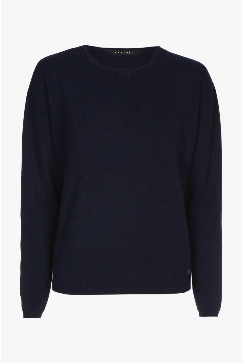 Navy-blue cashmere jumper with a round neck