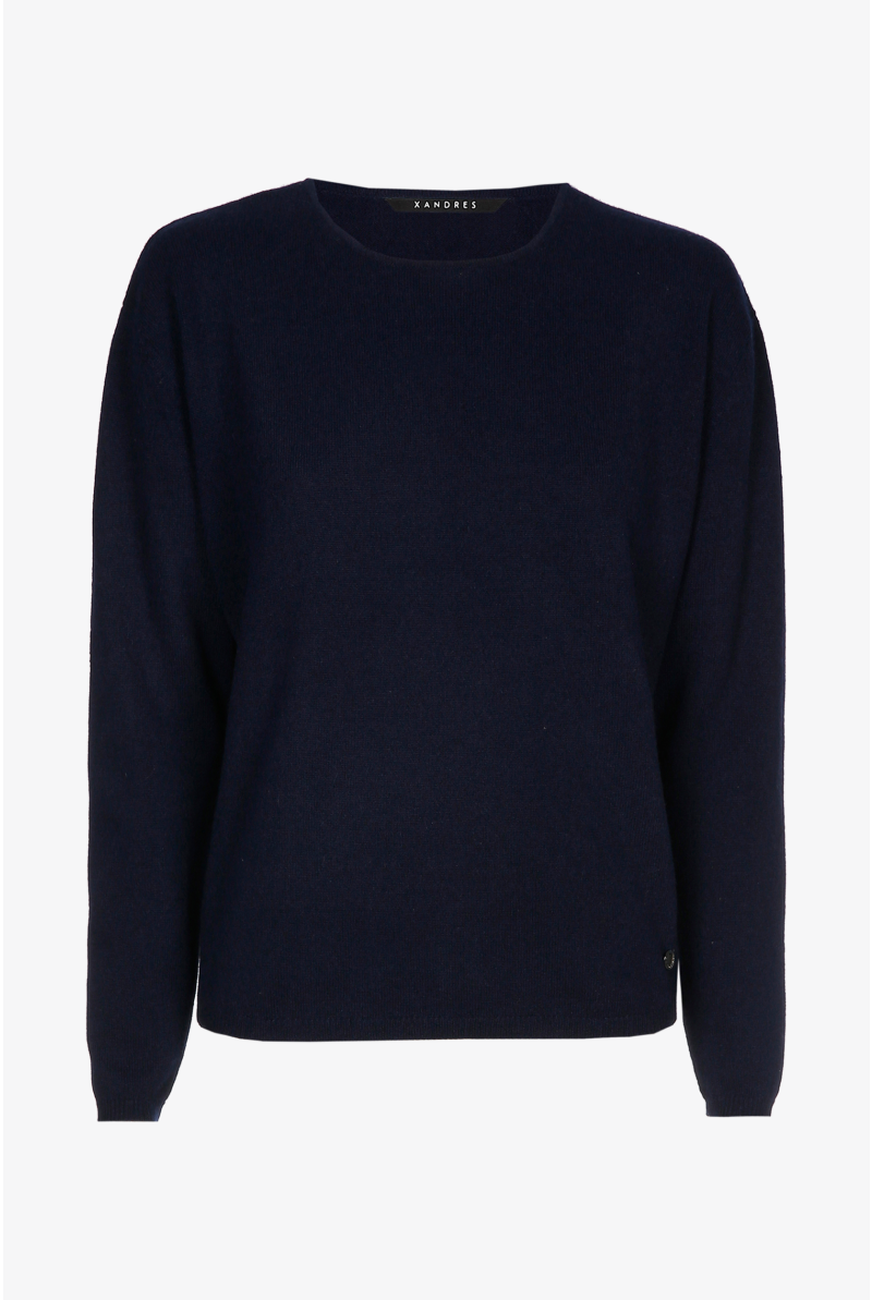 Pull en cachemire bleu marine à col rond