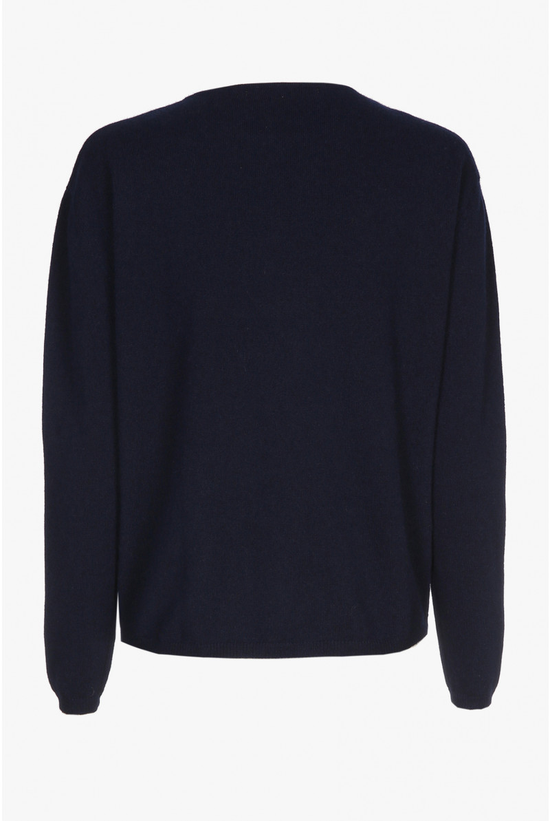 Navy-blue cashmere jumper with a round neck