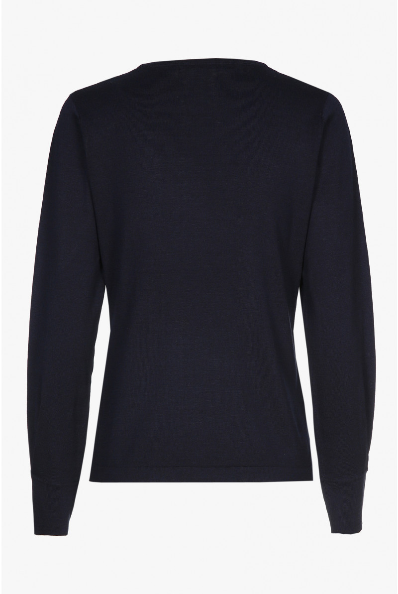 Navy-blue, long-sleeved jumper in silk