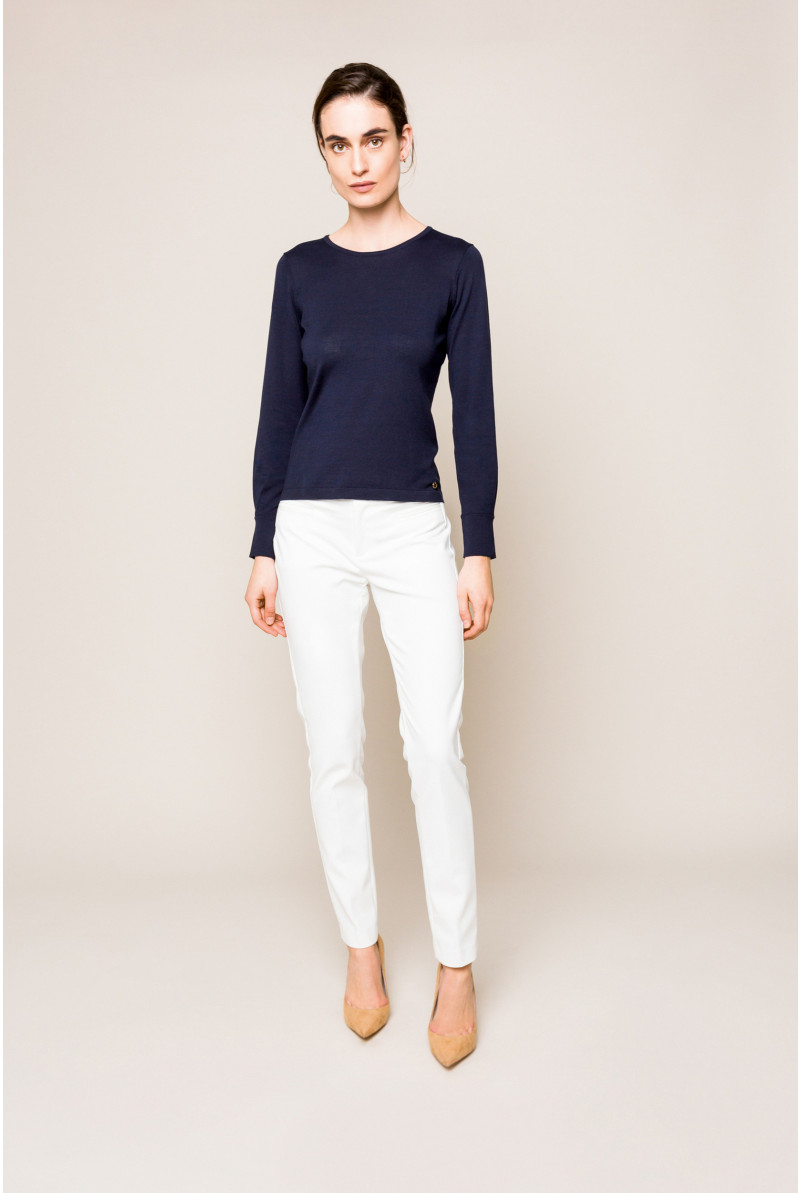 Navy-blue, long-sleeved jumper in silk