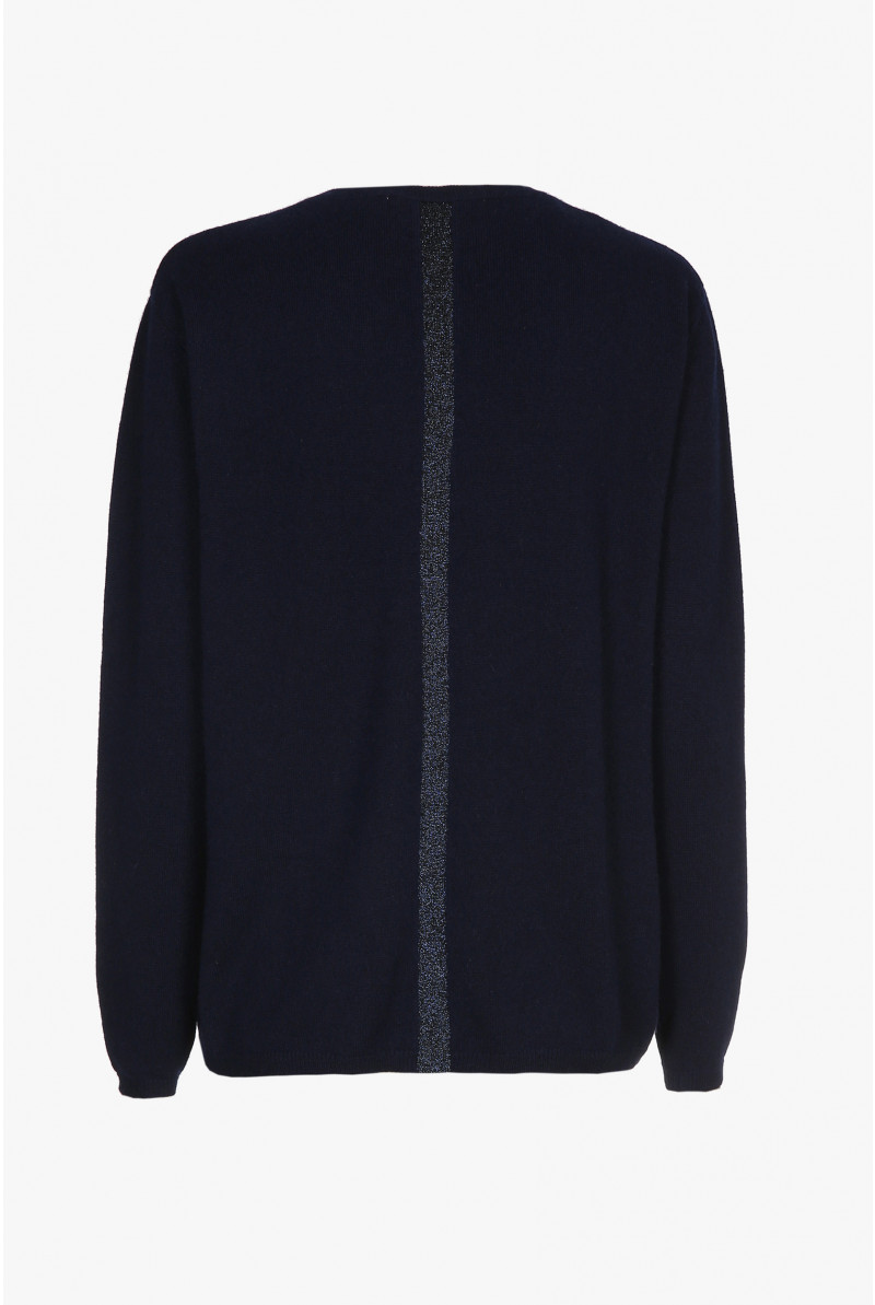 Navy-blue cashmere jumper with a V-neck