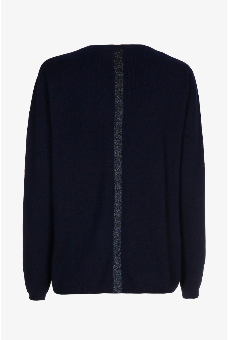 Navyblauwe cashmere trui met V-hals