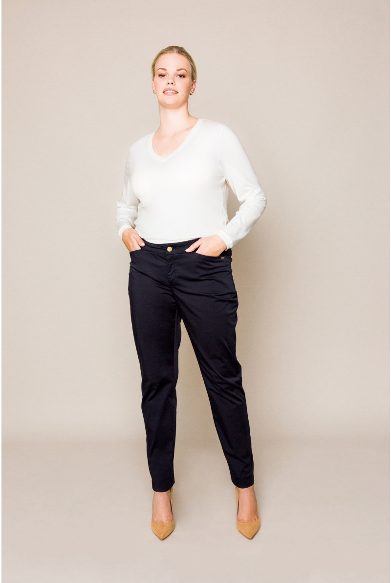 Navy-blue slim-fit cotton trousers