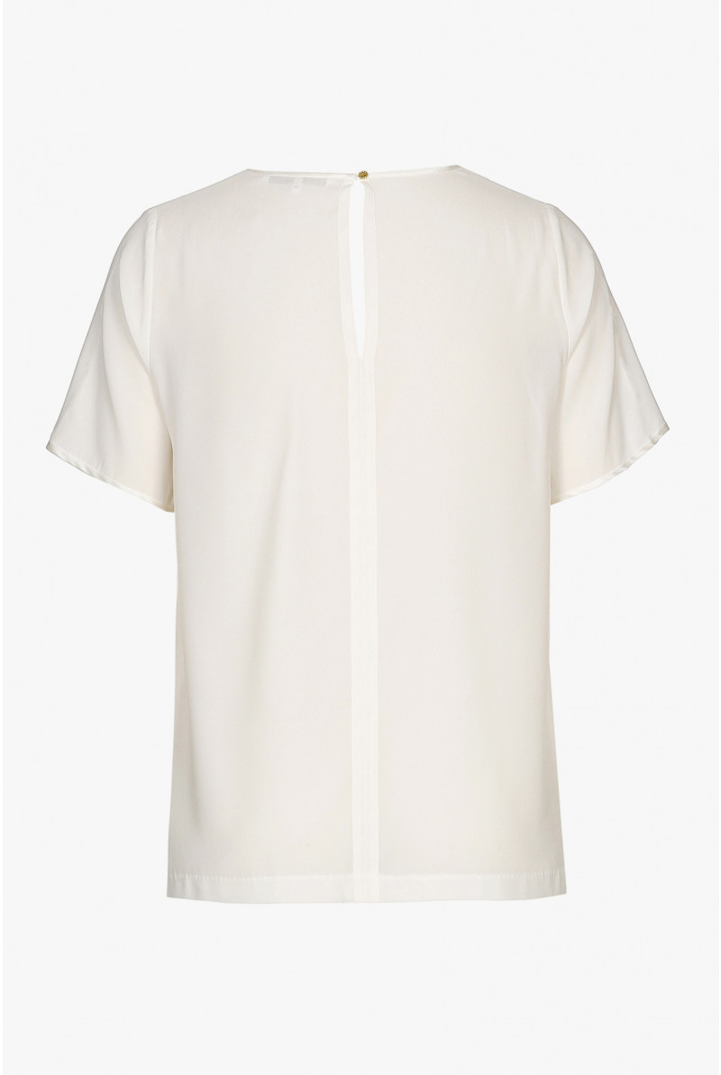 Wit zijden T-shirt met V-hals en korte mouwen