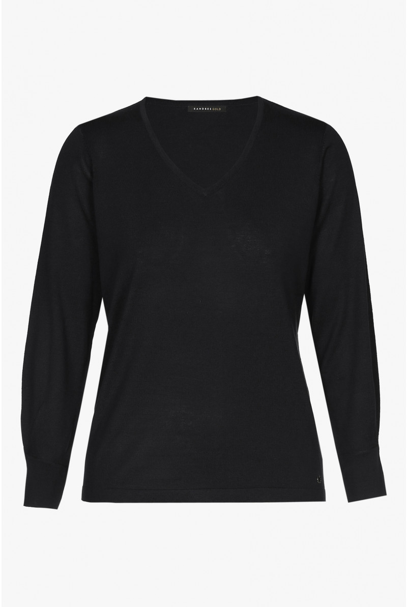 Schwarzer Seiden-Pullover mit langen Ärmeln