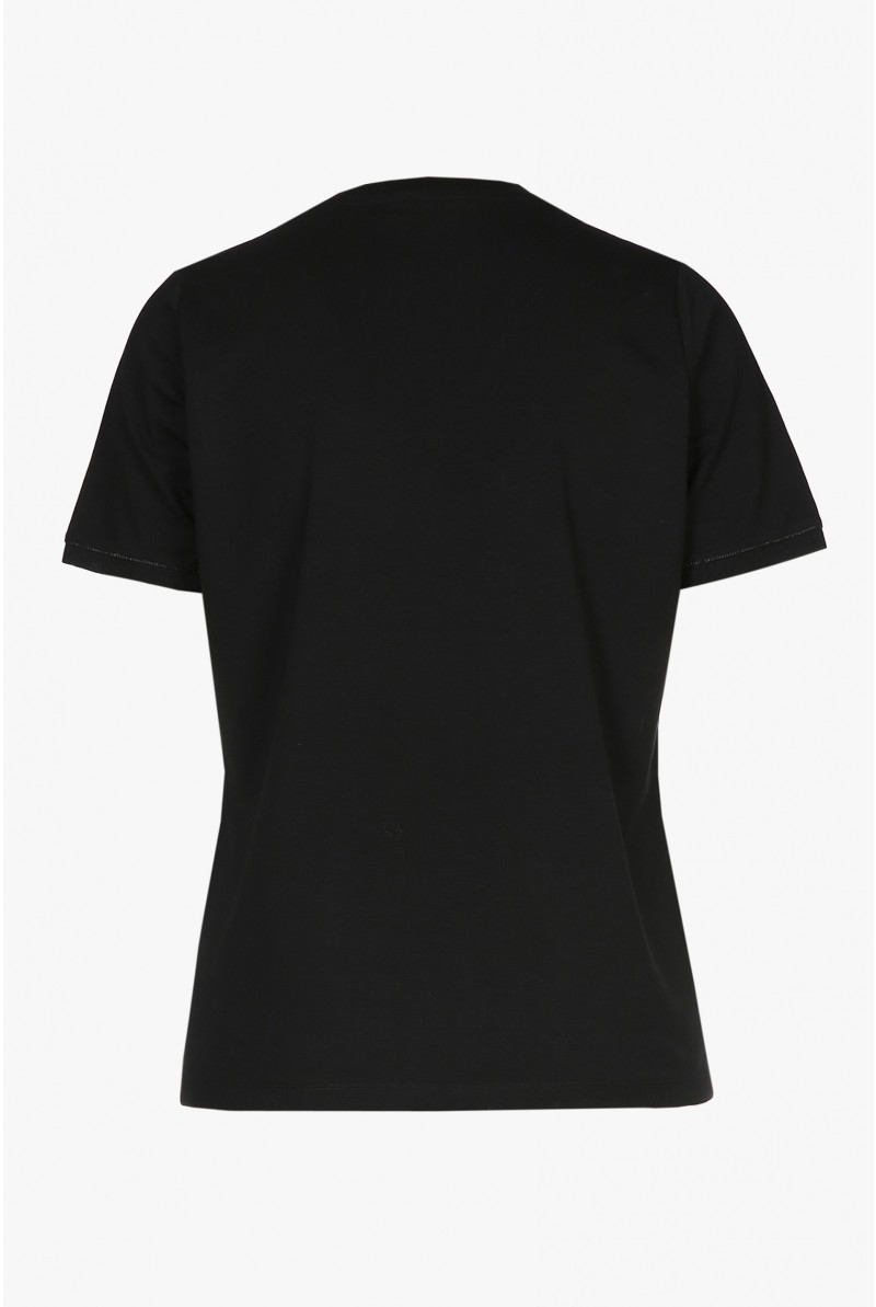 Zwart T-shirt met V-hals en korte mouwen